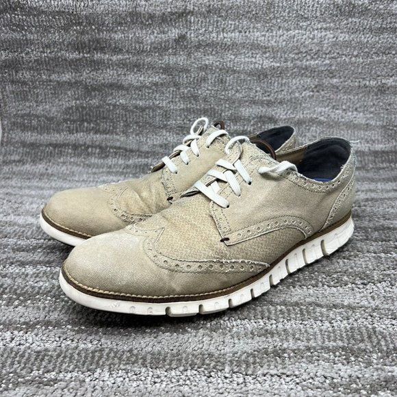 Cole Haan ZeroGrand Men's 9 M Beige Canvas Wingtip Derby Oxford Shoes - Picture 2 of 9